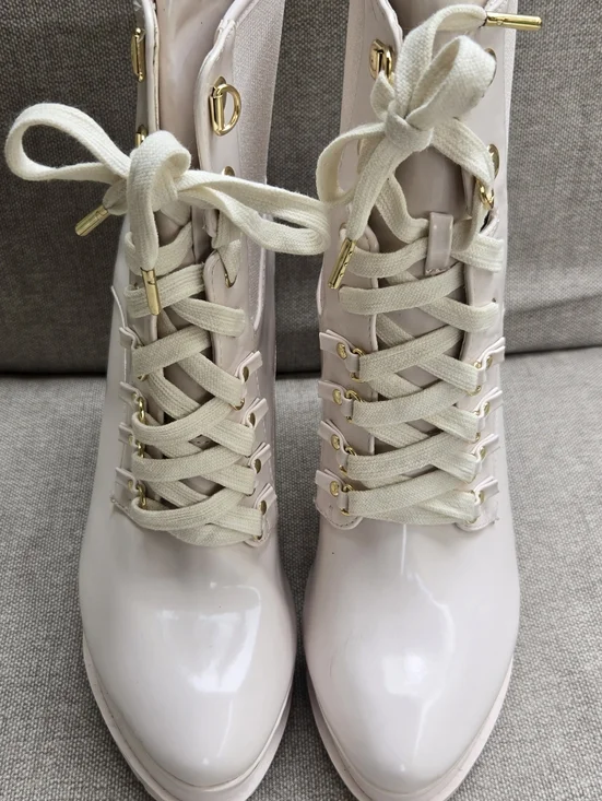 Shoe Dazzle Women's Ayah Lace-Up High Heel Ankle Boots - Cream - Picture 9 of 12